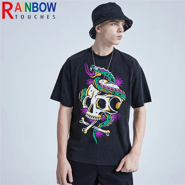 Trapwear Anime panel – Rainbowtouches Washed T Shirt Men Original Brand Vintage Uni