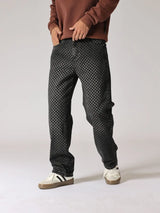 men streetwear fashion hip hop loose casual print black plaid denim pant jeans man vibe straight cowboy baggy jeans trousers unique jeans style 1564