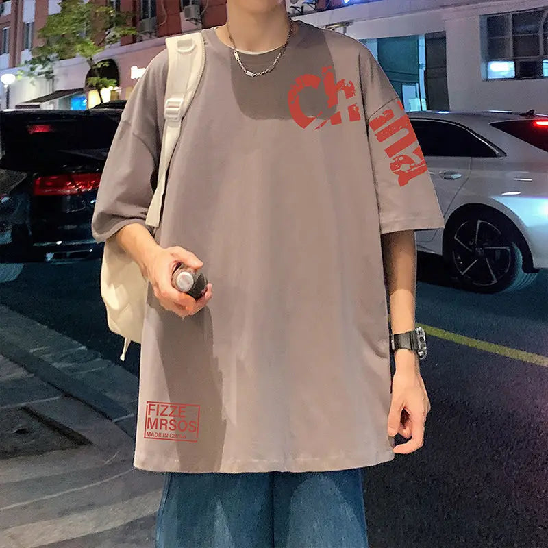 Glitchcore Anime panel – Korean Trendy Letter Printed Short Sleeved T Shirt For Men I