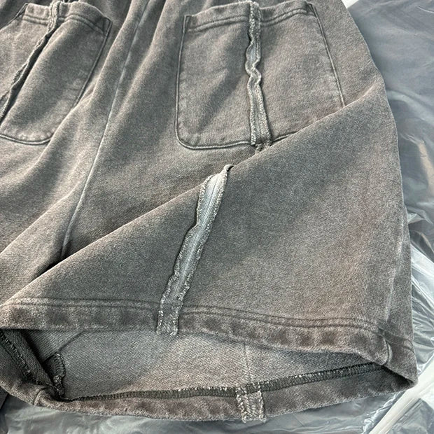 New 2024 Novelty High THUG CLUB Old Washed Rhine Stone Heavy Skateboard Street Cotton Casual Shorts Kanye Hip-hop Parkour #U46