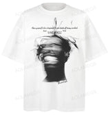 Sadcore Graphic tee – Men Retro High Street T Shirt Abstract Character Printed Sho