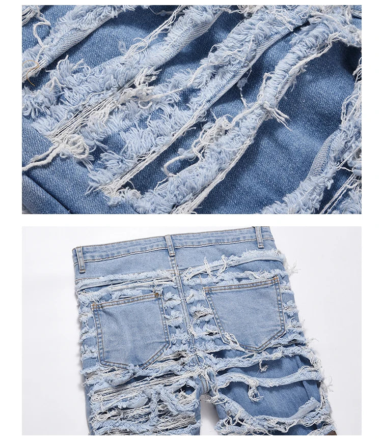 destroied ripped denim jean pants men distressed washed patchwork biker jeans fashion moustache high street slim pants joggers unique joggers style 4041