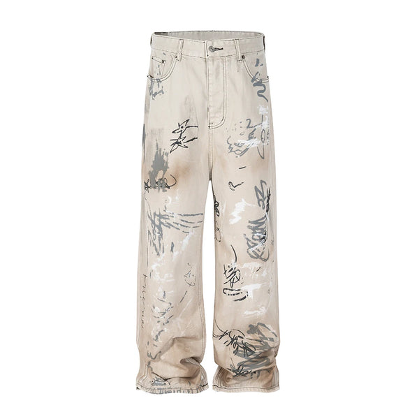 hand painted graffiti washed baggy jeans for men and women y2k streetwear pantalones hombre casual denim trousers oversized denim street jeans