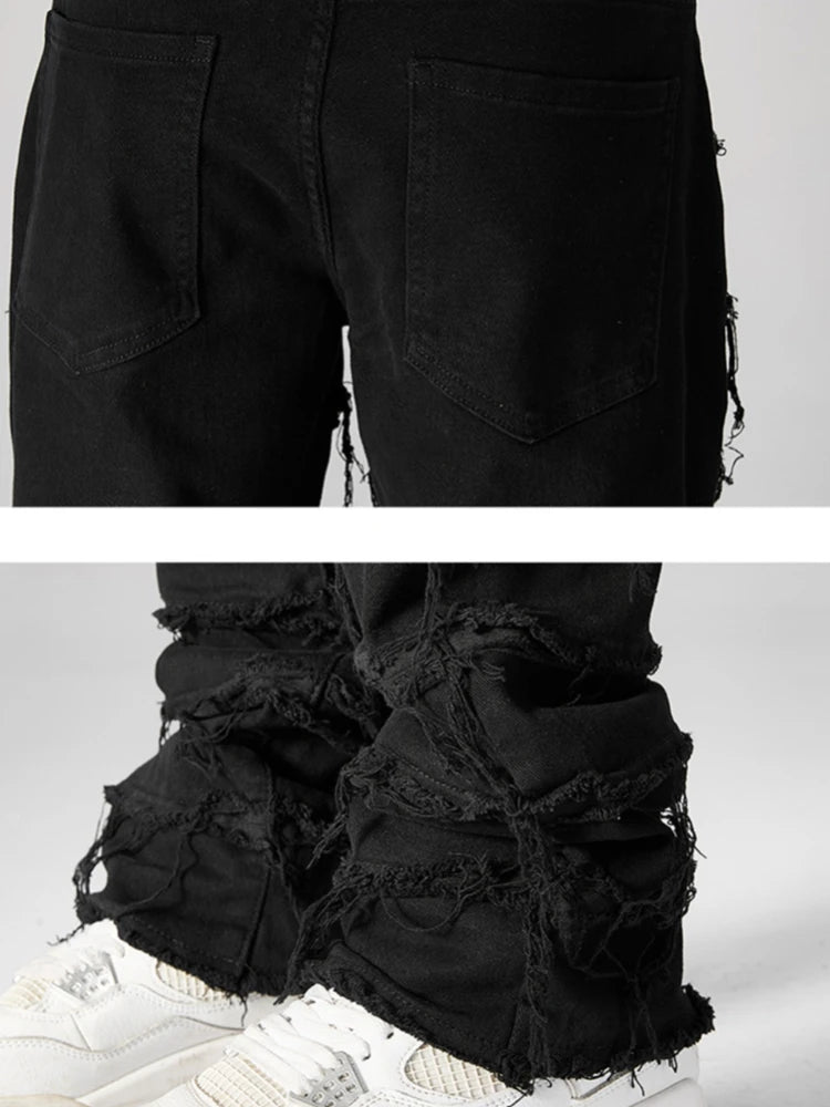 destroyed ripped pieced patchwork denim jean pants casual straight biker trousers mens fashion y2k hip hop streetwear joggers unique joggers style 524
