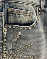 Denim Gym Shorts Men Women Y2K Hip Hop Retro Rhinestones Streetwear Shorts Gothic Baggy Jeans High Waist Basketball Shorts