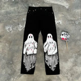 street retro dark style cartoon anime print oversized wide leg pants women y2k harajuku trendy brand high waist washed trousers unique default style 3347