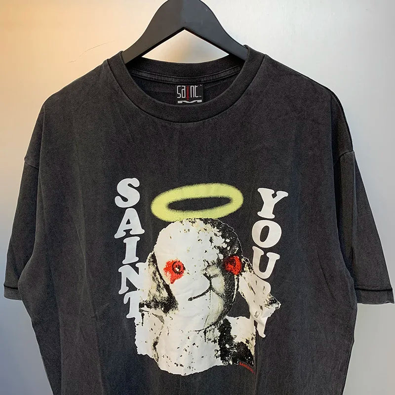 Trapwear Shirt – Vintage Wash Black Saint T Shirts Men Woman Best Quality Two – Urban Streetwear for Men & Women