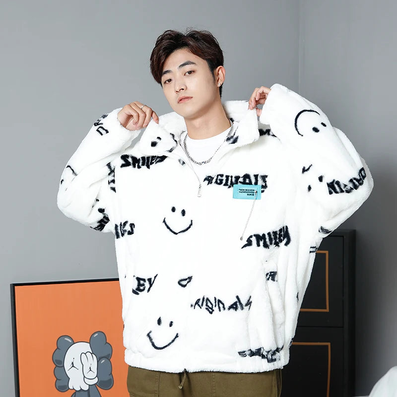 Abcvan Snaki 2023 New High Quality Smiling Face Rabbit Hair Cotton Coat Men's and Women's Coat