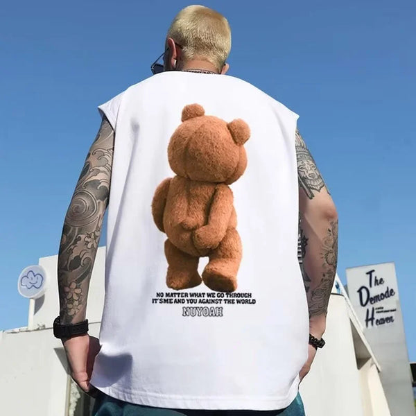 Trapwear Tribal flames – 2024 New Funny Bear Printed Vest Men Hip Hop Streetwear T-Shirt