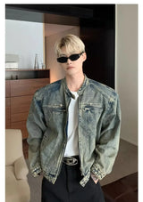 Mens Denim Jackets American Style High Street Zippers Coat Vintage Was