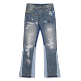 blue speckle ink washed destroyed flared jean pants hip hop graffiti ripped denim jeans for men streetwear vintage wide jeans unique jeans style 4452
