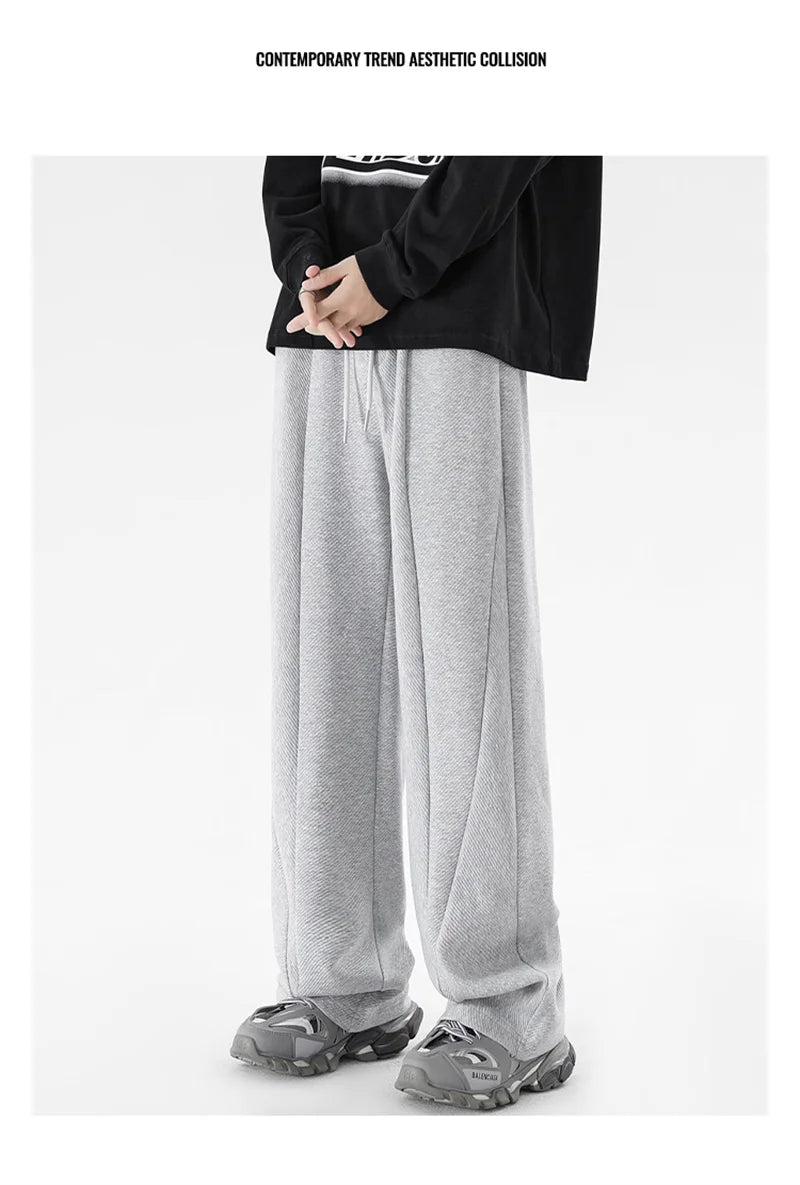 winter mens gray thickened straight leg sweatpants 2025 high street baggy drape pants korean fashion y2k casual trousers unique joggers style 159