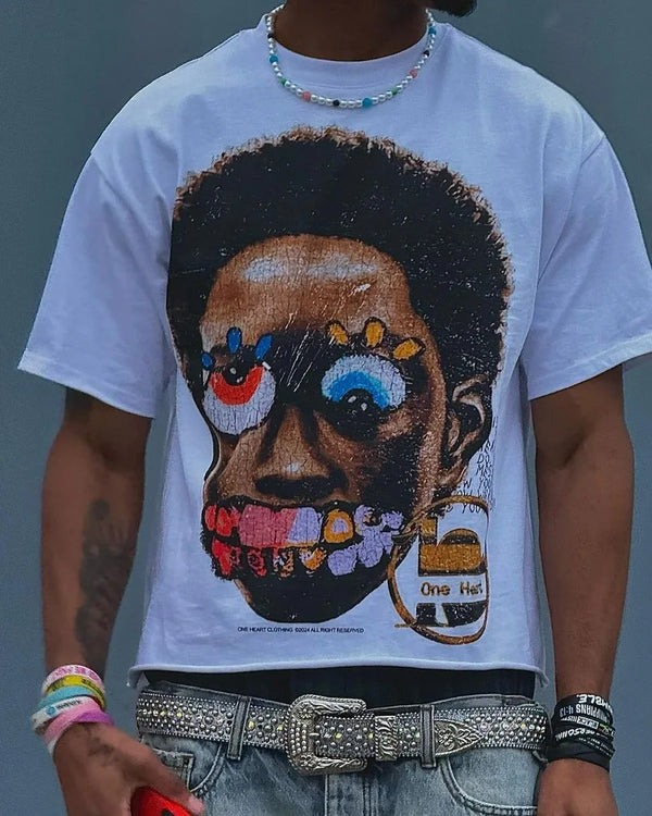 European and American New Summer Short-sleeved Y2k  Anime Portrait Print Oversized T-shirt Tops Harajuku Fashion Couple Clothing