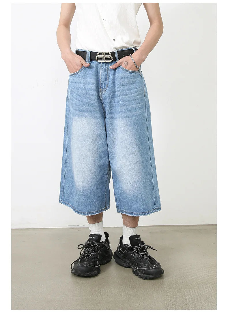 men summer streetwear fashion loose casual wide leg denim calf length jeans pants male vintage jeans baggy hosen pants unique jeans style 1507