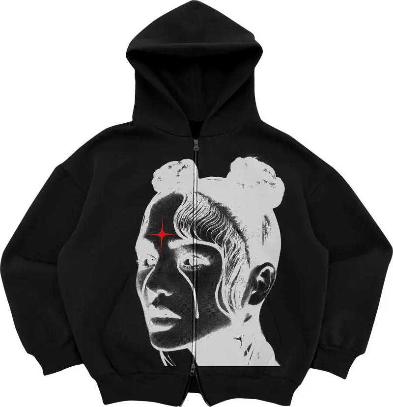 Gothic Retro High Street Hoodies Y2K Zip Up Hoodie Men And Women Cloth