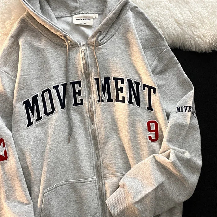 Hoodies Women Retro Harajuku Hip Hop Jacket High Street Zip Up Hoodie