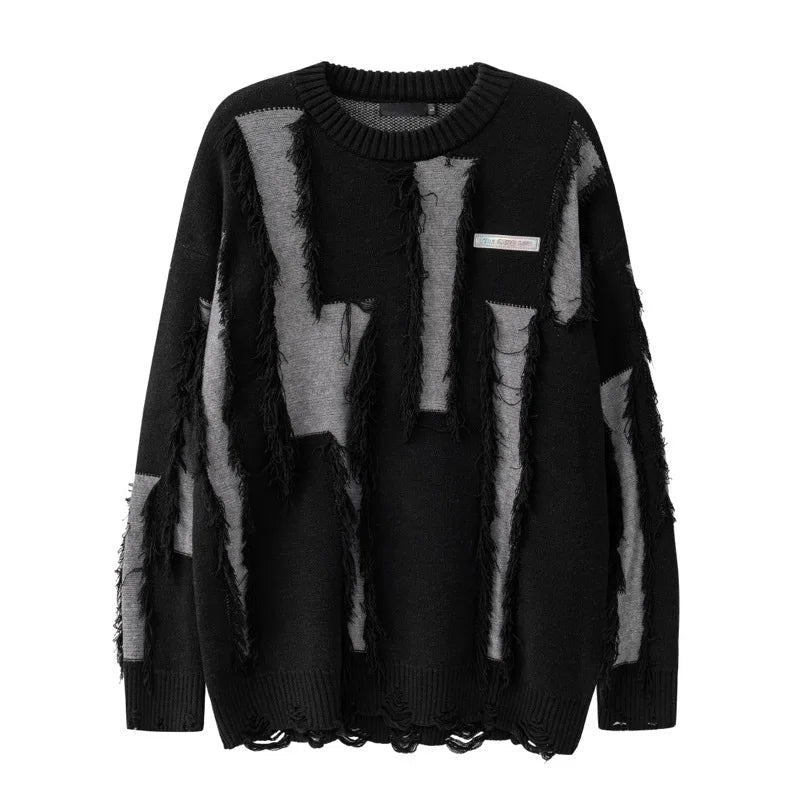 hip hop knitted oversized sweater mens ripped tassel holes pullover streetwear unisex new casual loose sweaters jumpers knitwear - oversized streetwear hoodie, bold artwork streetwear hoodie, vintage look oversized hoodie
