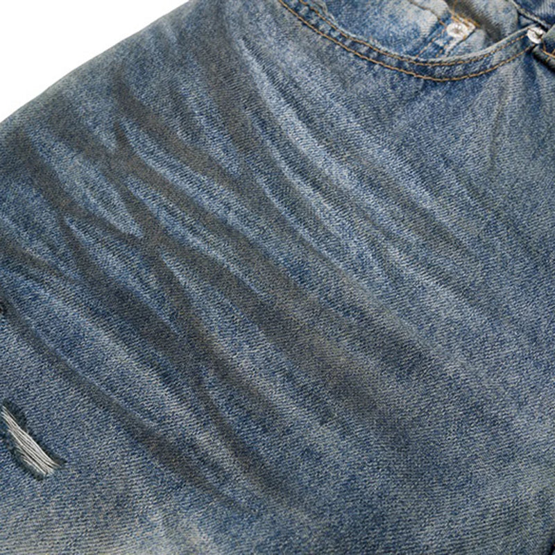 mens fashion ripped jeans blue straight baggy jeans trousers luxury designer loose casual distressed denim pants male denim street jeans