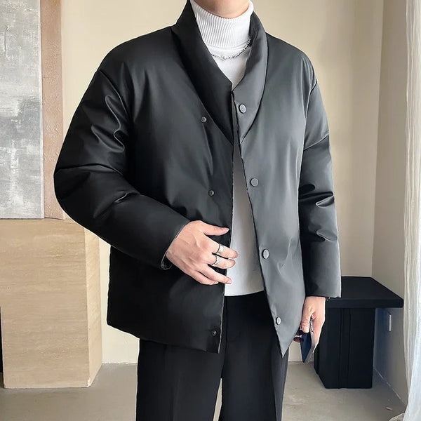 Winter Leather Jacket Men Korean Streetwear Fashion Loose Casual Business Retro Leather Padded Cotton Parkas Jacket Warm Coat