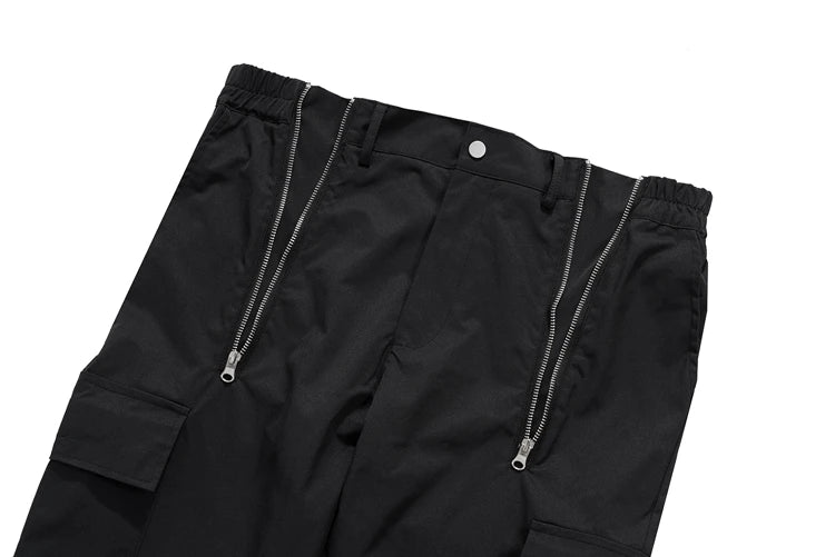 fashion zipper open waist pants with side pockets cargo pants trousers streetwear hip hop military casual pants joggers men unique joggers style 982