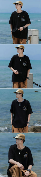 Skatercore Vintage anime – Kawaii Whale Tail Print T Shirt Men Hip Hop Fashion Cotton G