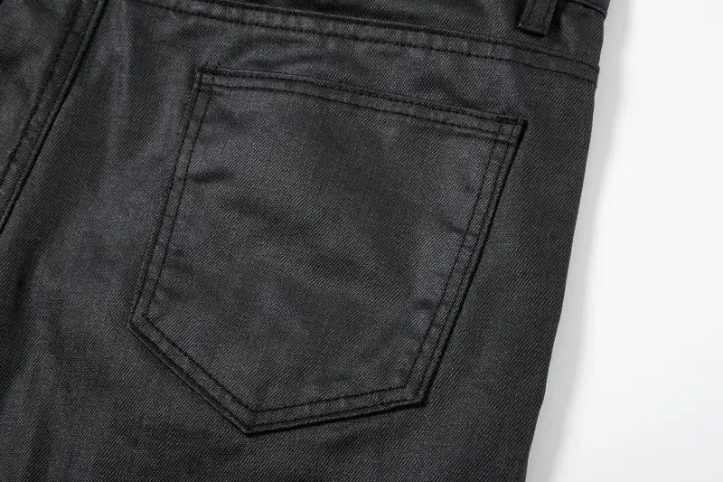 streetwear kanye slim fit feet coated black jeans pants for men pocket brushed wax tapered pants man casual cargo jeans y2k unique cargo style 4565