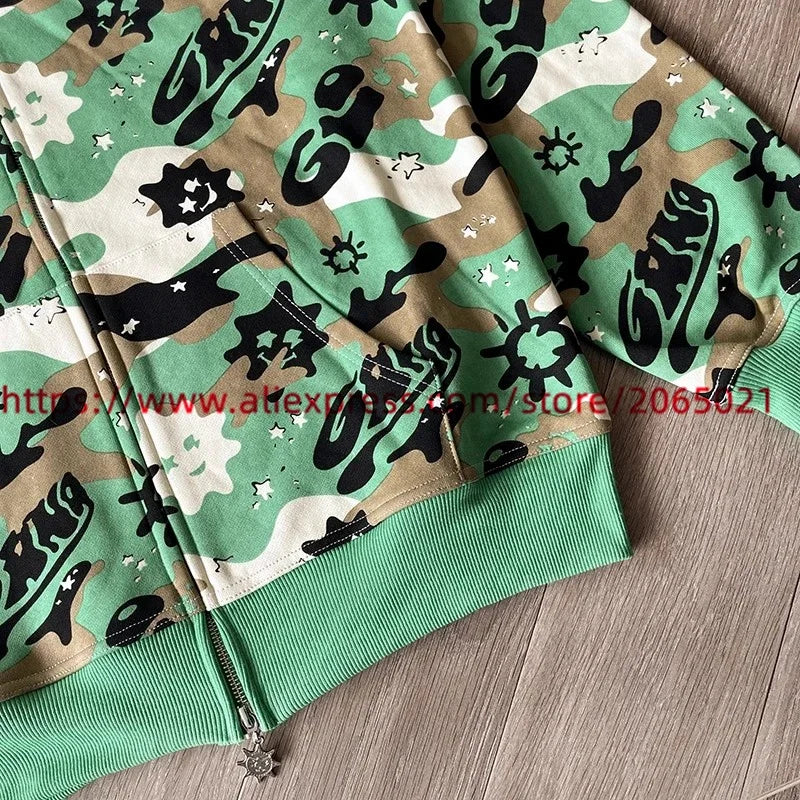 Towel Embroidered Cartoon Camouflage Glo Gang The Glory Full Zip Hoodi