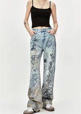 men baggy jeans graffiti printed loose straight denim pants luxury designer jeans male streetwear hip hop jeans trousers y2k unique jeans style 4532