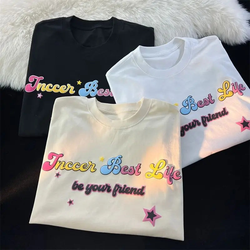 Gothic Streetwear – Harajuku Japanese Cartoon Flying Stars Cute Graphic T Shirts – Modern Streetwear for Everyone