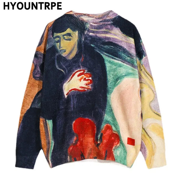techwear flame knit sweater with structured oversized fit, ideal for cold streetwear layers, men’s streetwear clothing piece 