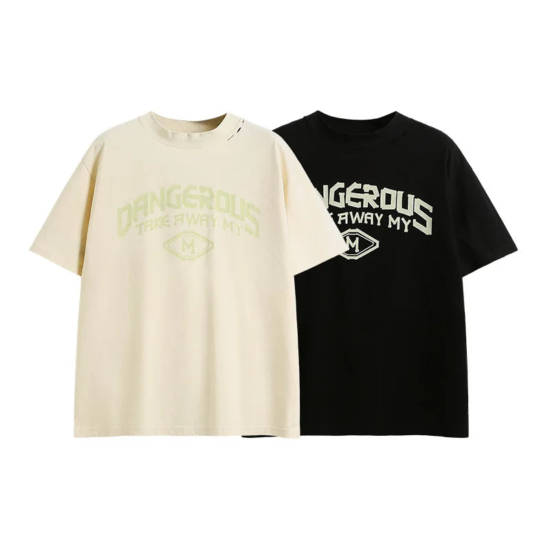 Harajuku Aesthetic piece – Japanese Loose Turtleneck Mens Printed Short Sleeved T Shirt