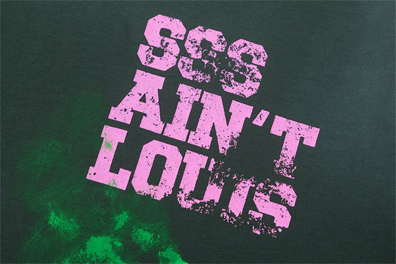 SSSAINT LOUIS Vintage Retro Distressed Logo Letter Print Round Neck Washed Worn High-Street Loose Tops T shirt Tee