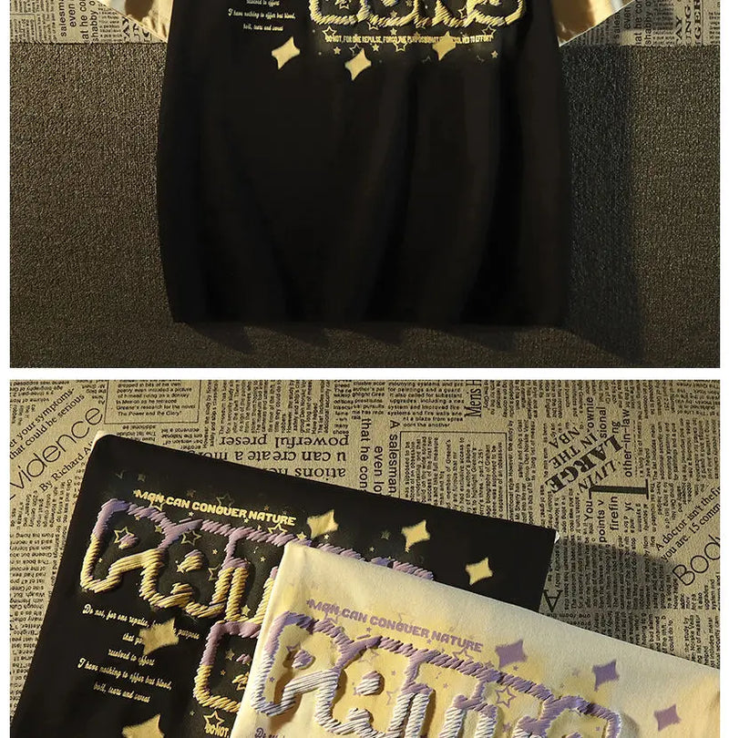 Y2k Oversized shirt – American Summer Trend Personalized Letter Print Raglan Short