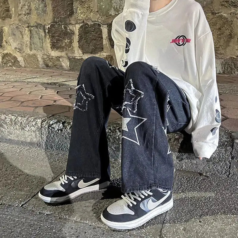 2023 autumn new light luxury fashion jeans men loose european and american style wide leg trousers boutique clothing simplestyle unique jeans style 3879