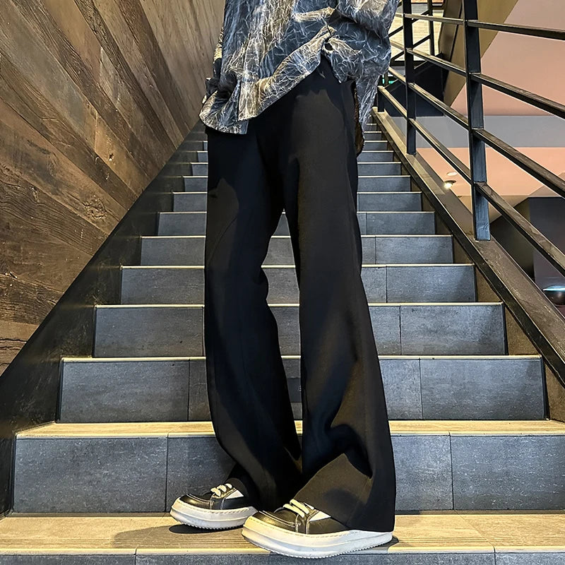 2025 mens four seasons new mid waist micro flared casual pants fashion trend leisure mens flared leg trousers korean pants men unique default style 1307