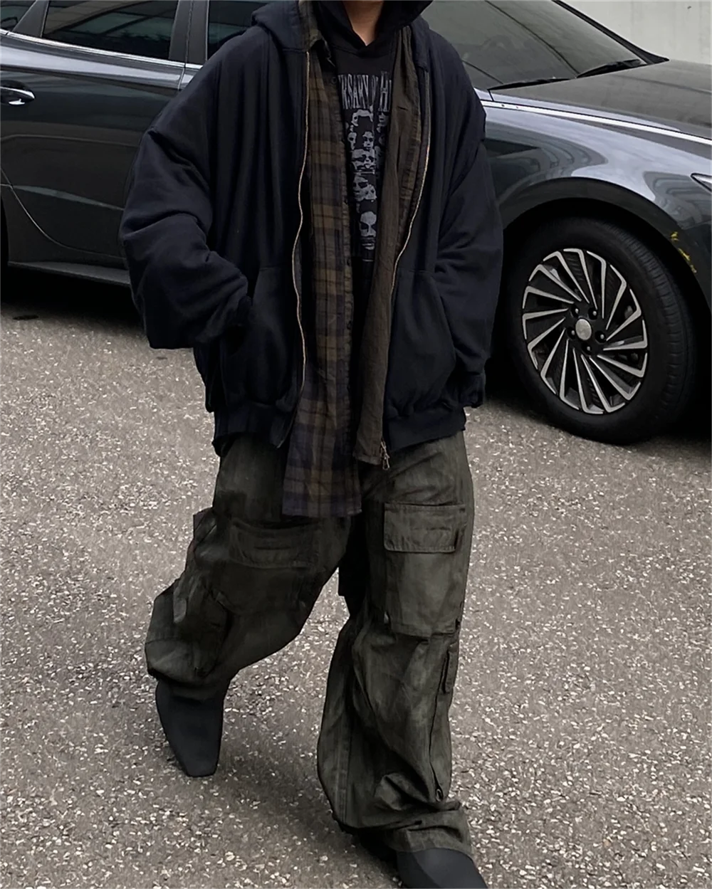 sadcore angelcore design featuring undermycar 2024 new high quality shirt plaid cover with layered zipper open up hoodie black