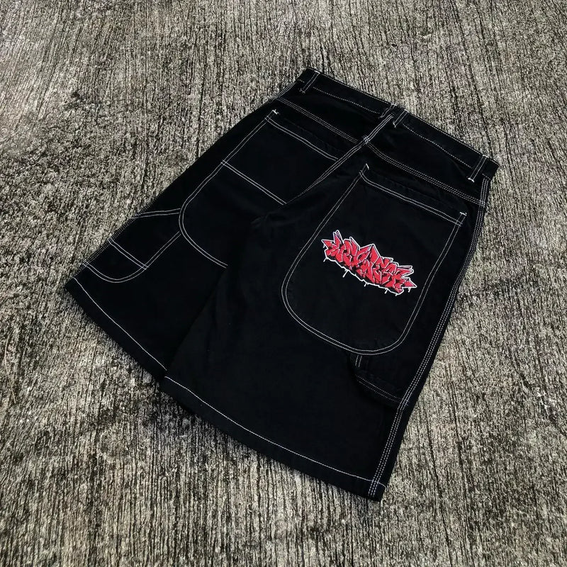 Harajuku Y2k Wexwear Embroidery Skateboarding Jeans Denim Men Letter Graphic Streetwear Shorts 2024 Baggy Gym Basketball Shorts