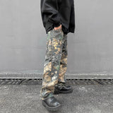 european and american tree grain camouflage jeans mens slim fitting splashing ink trendy hip hop tapered denim pants camou jeans denim street jeans