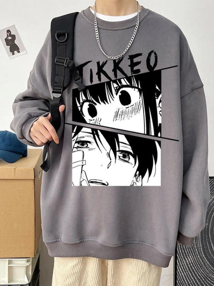 Autumn Japanese Anime Fashion Men Sweatshirt Graphic Fleece Y2K Clothes