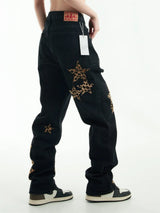black baggy jeans men star patchwork straight denim pants fashion jeans male streetwear hip hop y2k loose trousers unique jeans style 822