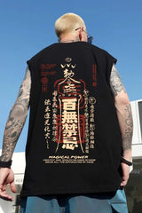 Glitchcore Melting smiley – Summer Chinese Character Print Tank Top Mens Hip Hop Fashion