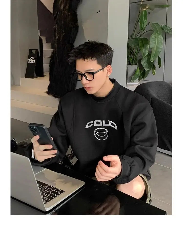 Korean Personality Street Casual Masculine Temperament Initials Printed Sweatshirt Trendy Men Women Pullover High Collar Hoodie