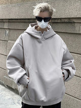 New Retro Button Neck Hooded Sweatshirts For Men Autumn Fleece Y2K Vintage Hoodies Hip Hop Fashion Streetwear Pullover Hoodie