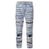 destroied ripped denim jean pants men distressed washed patchwork biker jeans fashion moustache high street slim pants joggers casual joggers