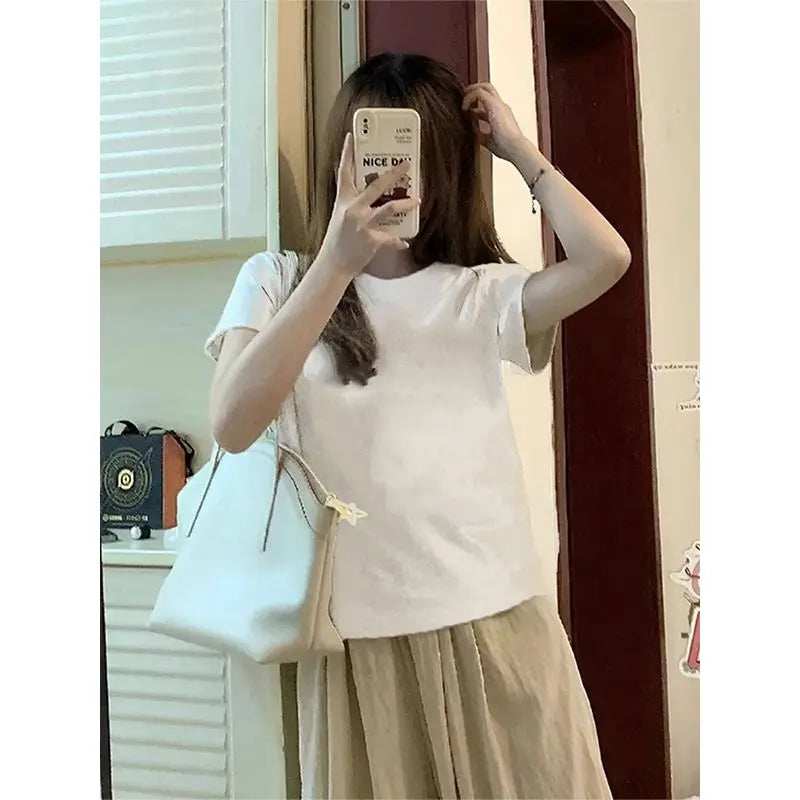 Y2k Graphic tee – New Pure Cotton Gray Korean Niche Short Sleeved T Shirt For