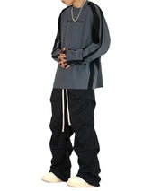 side fold baggy pants men casual elastic waist straight trousers streetwear new fashion drawstring unisex hip hop pants joggers unique joggers style 5108