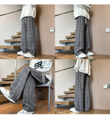 mens plaid pants baggy winter trendy fleece loose straight wide leg mopping trousers unisex thick velvet warm long pants unique default style 1125
