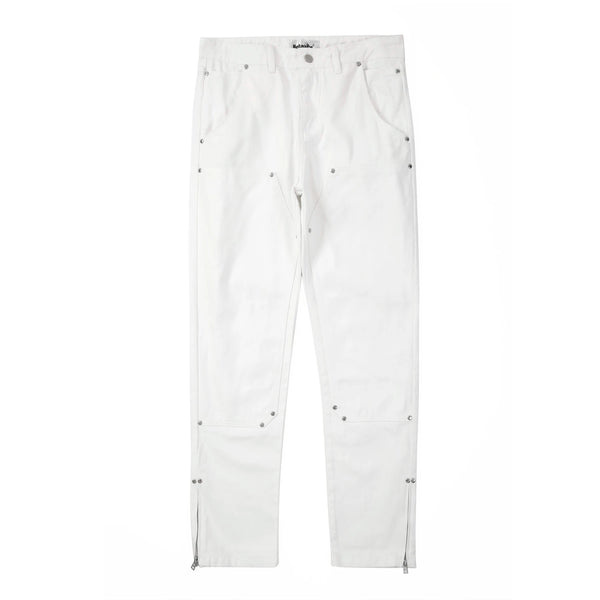 vintage mens straight overalls high street solid color washed rivet side zipper trousers 2022 slim fit cargo pant for men women baggy cargo bottoms