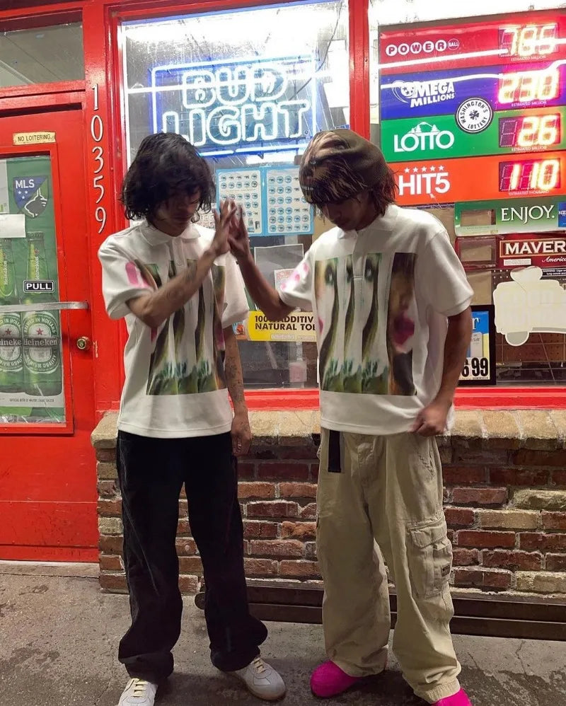 Gothic Aesthetic print tee – Y2K Harajuku Hip Hop Retro Cartoon Printed Lapel Short Sleev