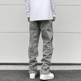 side long zipper open denim jeans mens elastic waist straight biker trousers jeans fashion streetwear hip hop jean pants joggers sporty tapered joggers